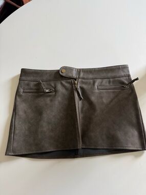 Edikted Faux Leather Mini Skirt in Dark Brown